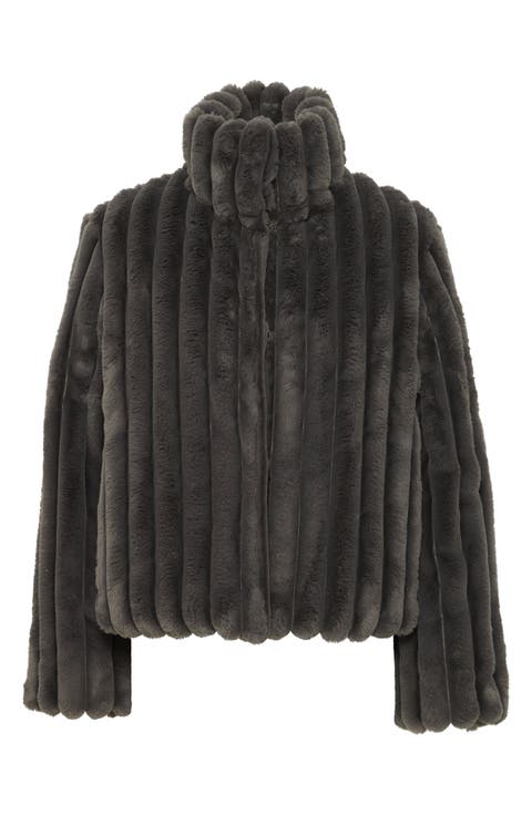 Rib Faux Fur Jacket