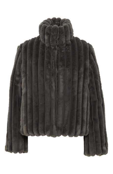 ICHI Rib Faux Fur Jacket