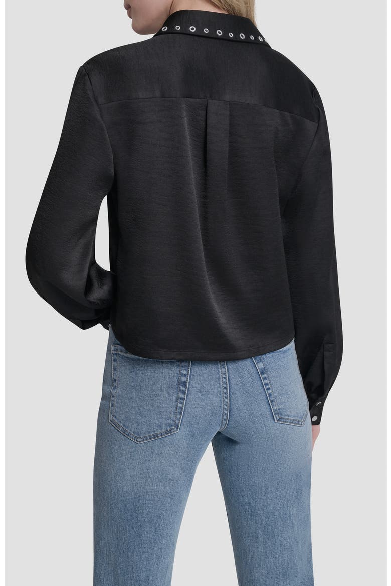 Grommet Collar Button-Up Shirt, Alternate, color, BLACK