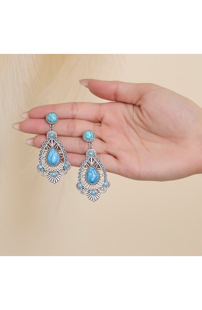 Jessica Simpson Silver-Tone Filigree Teardrop Earrings in Blue, Alternate, color, Silver