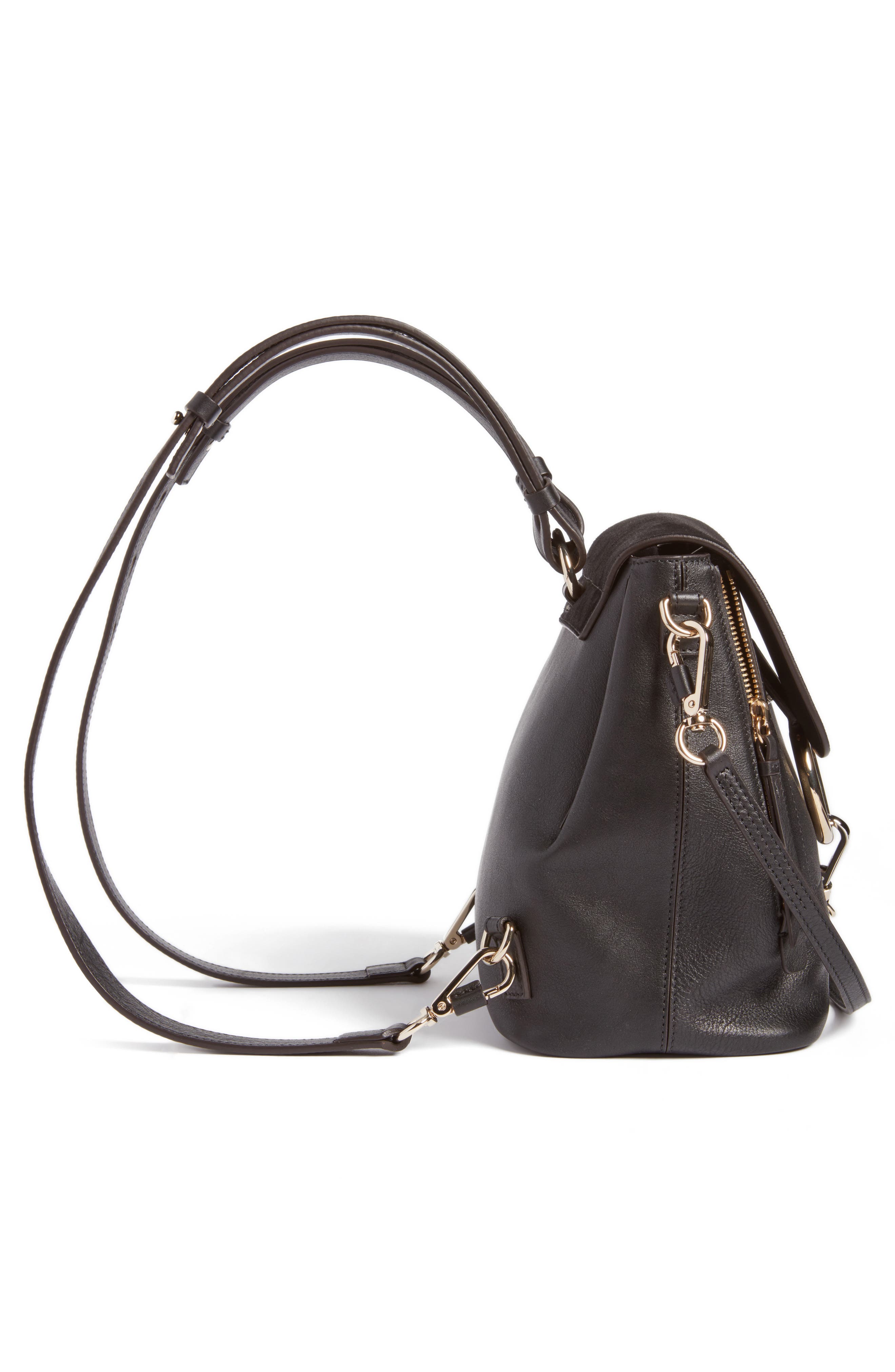 Small Faye Suede & Leather Backpack, Alternate, color, BLACK