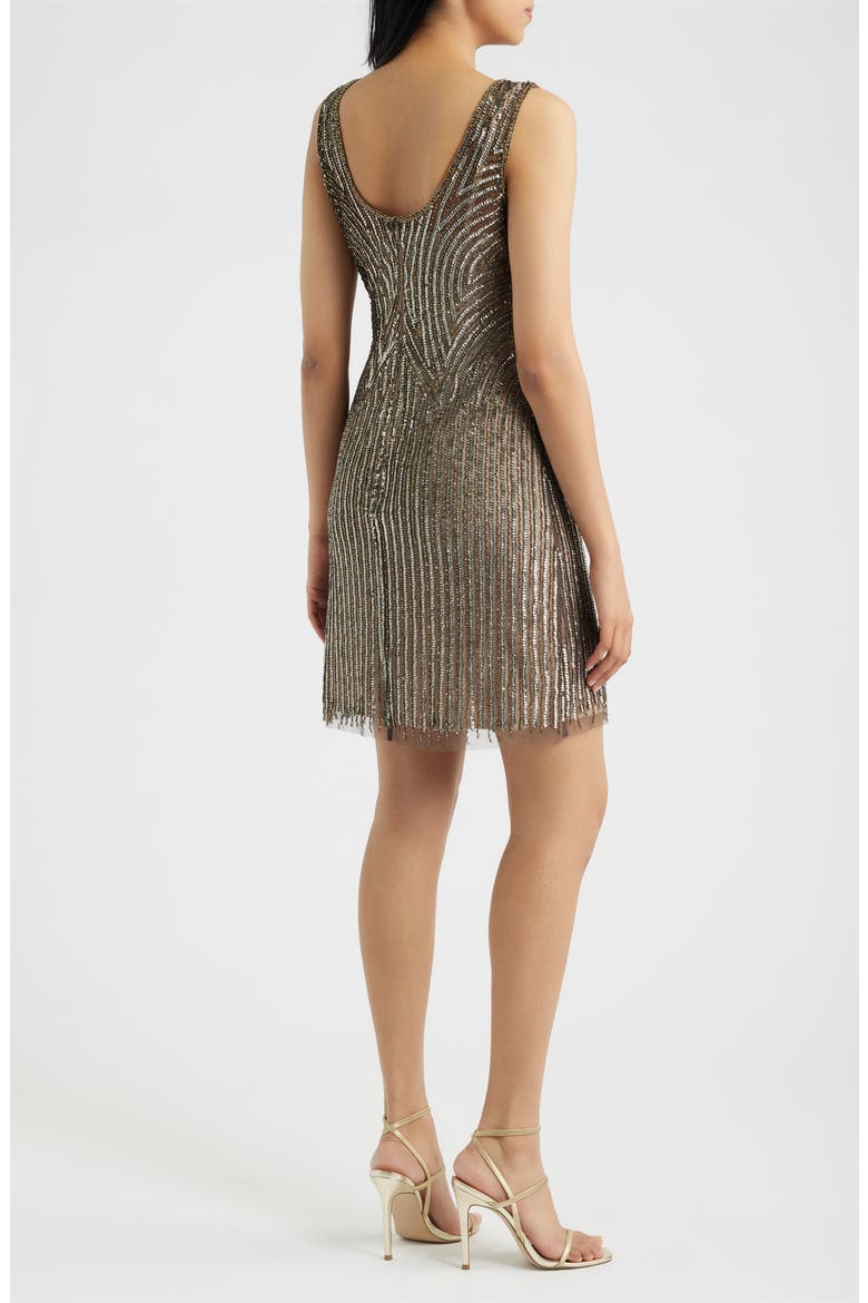 Beaded Sleeveless Cocktail Dress, Alternate, color, MOCHA/ GOLD SILVER