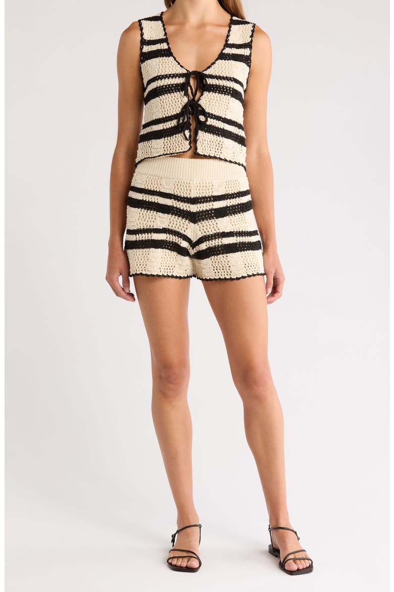 Flowy Cotton Blend Cover-Up Shorts, Main, color, NATURAL/ BLACK STRIPE