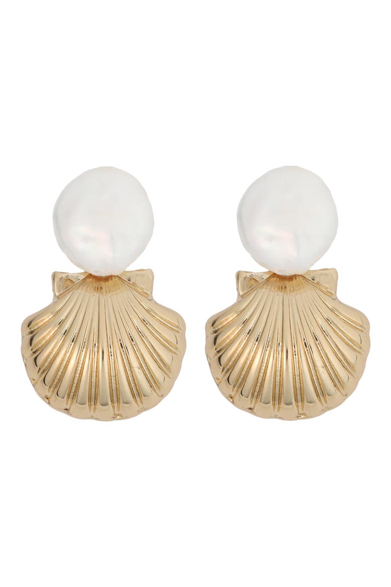Freshwater Pearl & Shell Drop Earrings, Main, color, WHITE