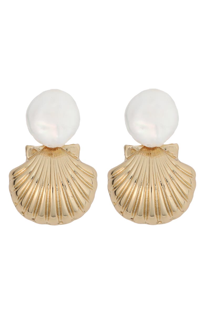 Panacea Freshwater Pearl & Shell Drop Earrings, Main, color, White