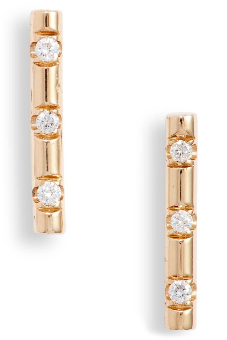 Diamond Bar Stud Earrings, Main, color, YELLOW GOLD/ DIAMOND