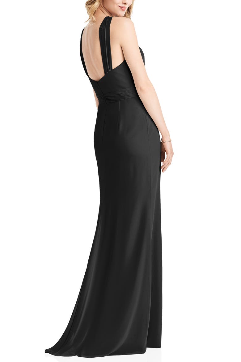 Twist Halter Neck Trumpet Gown, Alternate, color, BLACK