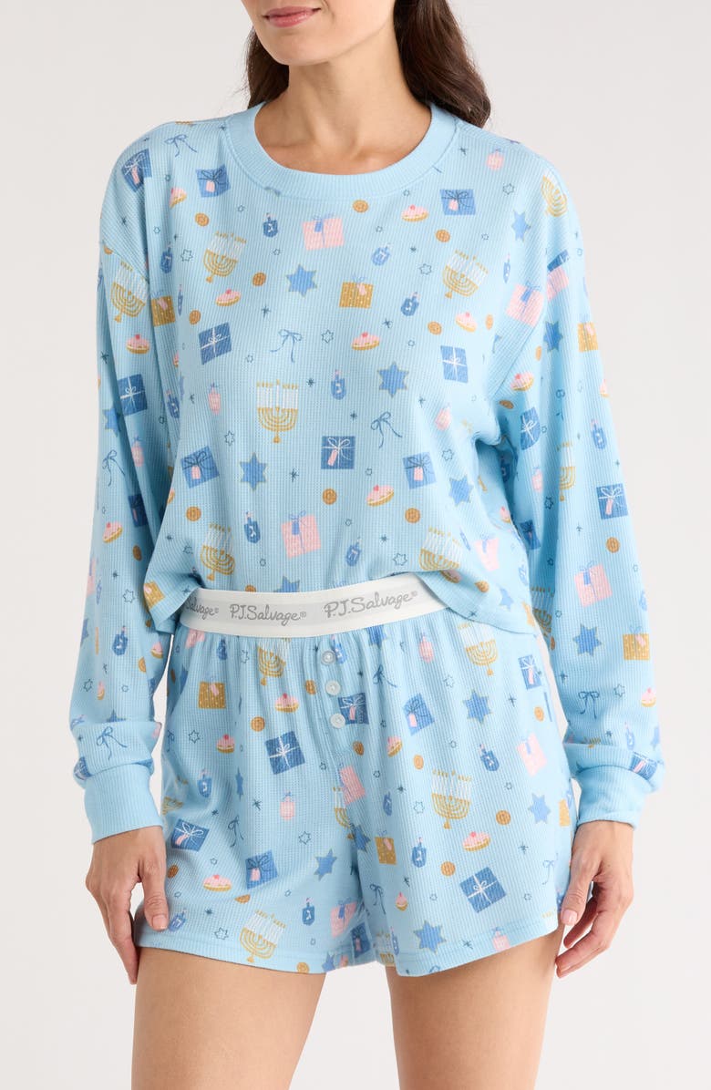 PJ Salvage Waffle Knit Short Pajamas, Main, color, Light Blue