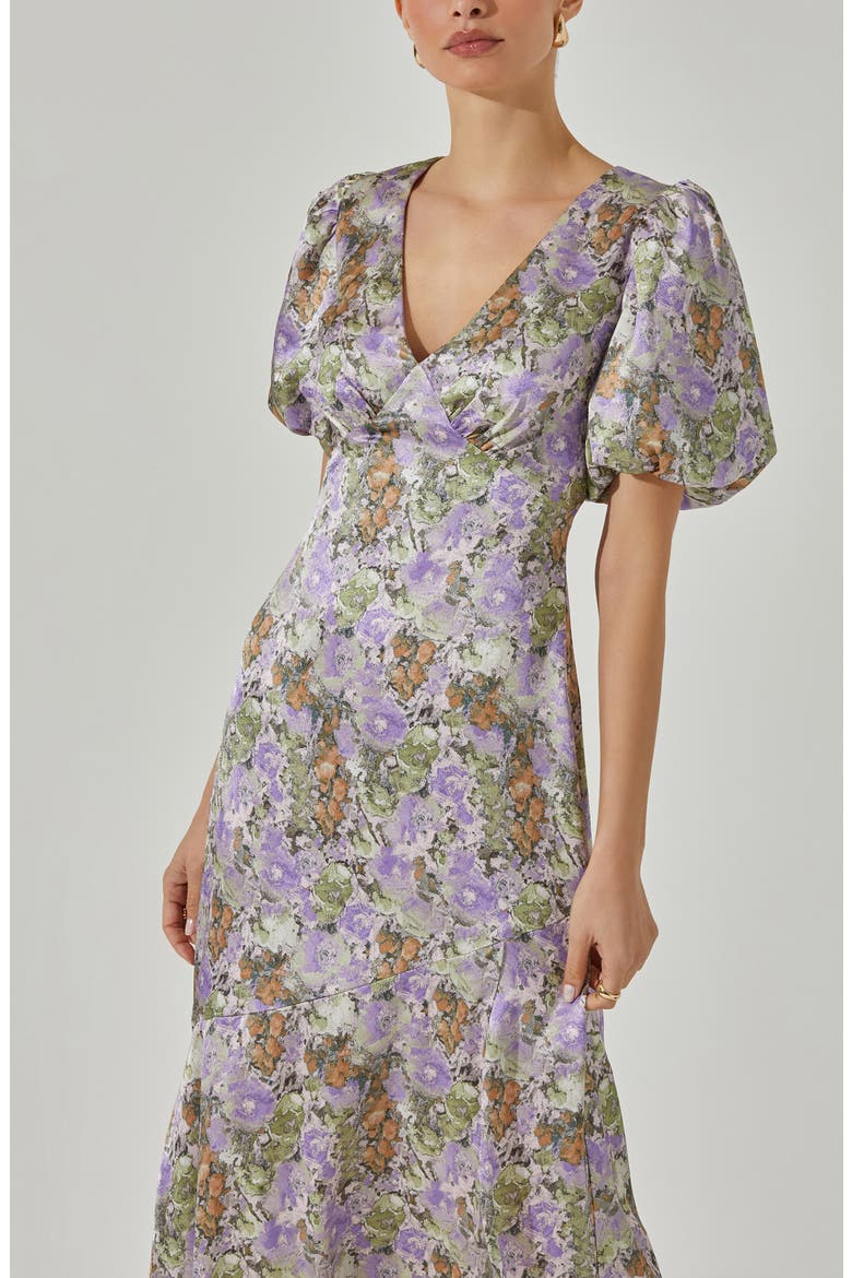 Floral Puff Sleeve Satin Maxi Dress, Alternate, color, PURPLE GRE