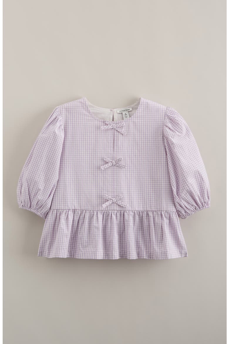Kids' Bow Front Peplum Top, Main, color, PURPLE SECRET GINGHAM