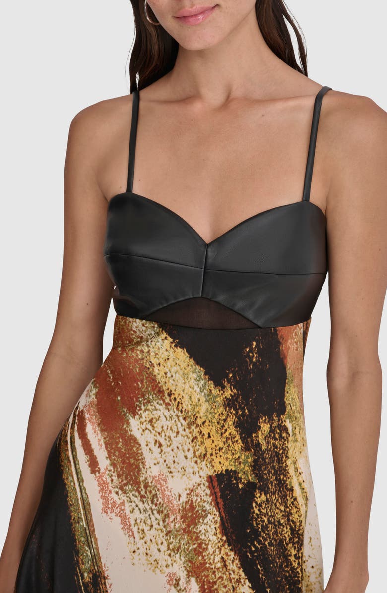 DKNY Print Faux Leather Trim Maxi Dress, Alternate, color, 