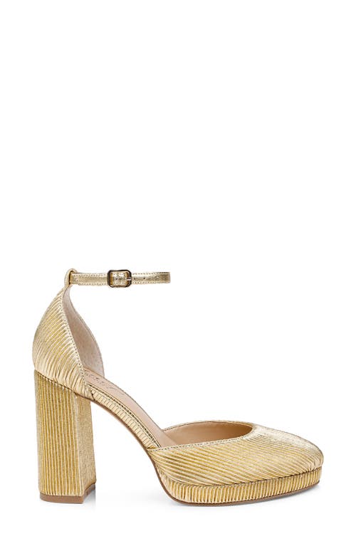 Jewel Badgley Mischka Stephanie Ankle Strap Platform Pump In Gold Fabric