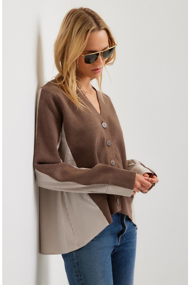 Celine Mixed Media Cardigan, Alternate, color, WOOD