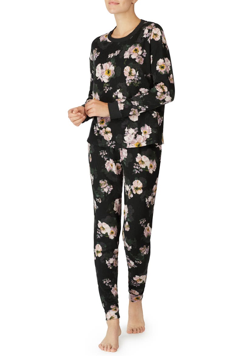 Jersey Jogger Pajamas (Nordstrom Exclusive), Main, color, BLACK WATERCOLOR FLORAL