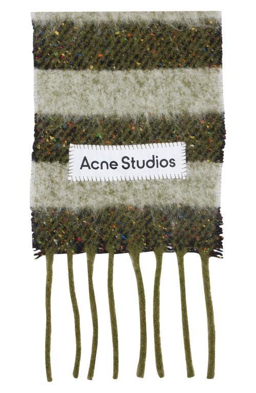 Acne Studios Vonkey Stripe Alpaca, Wool & Silk Blend Fringe Scarf In Green