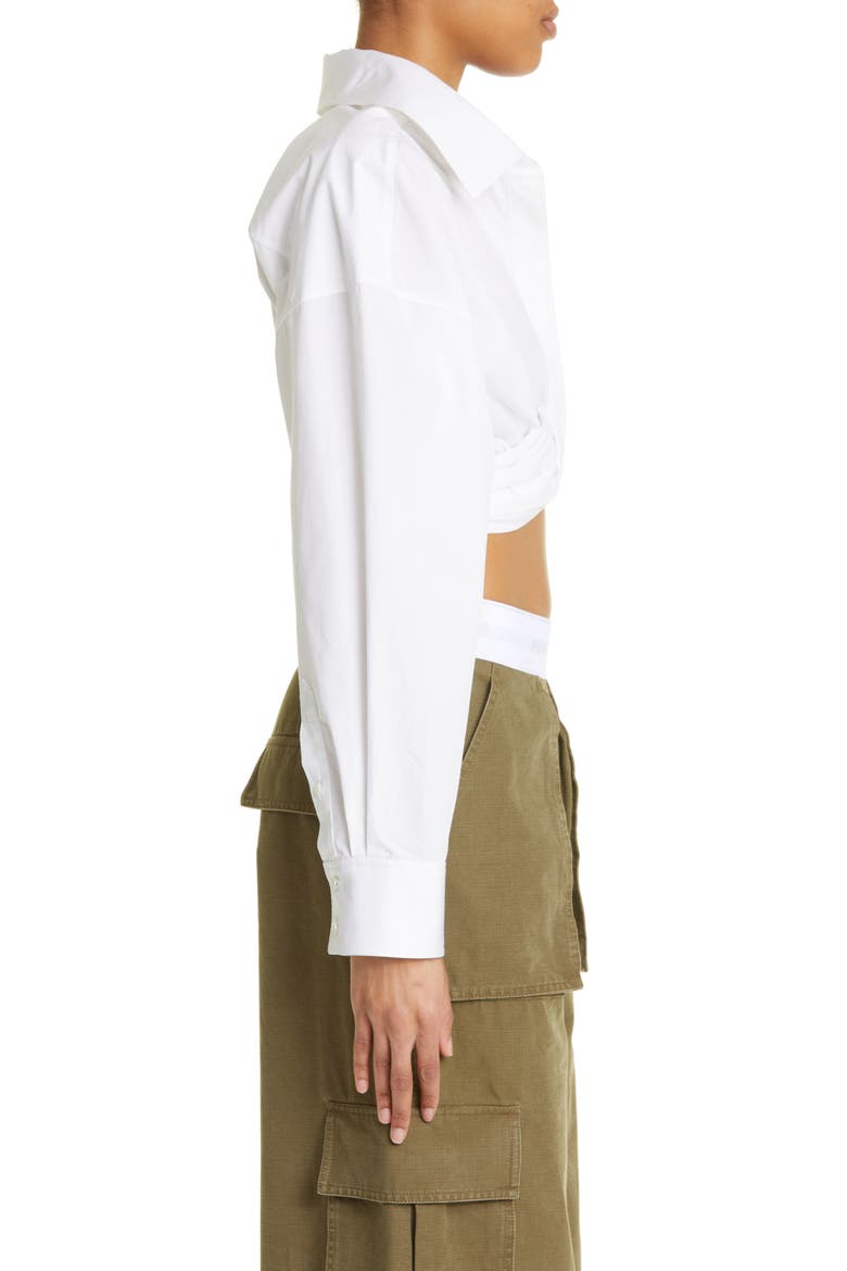 Placket Detail Crop Button-Up Shirt, Alternate, color, BRIGHT WHITE