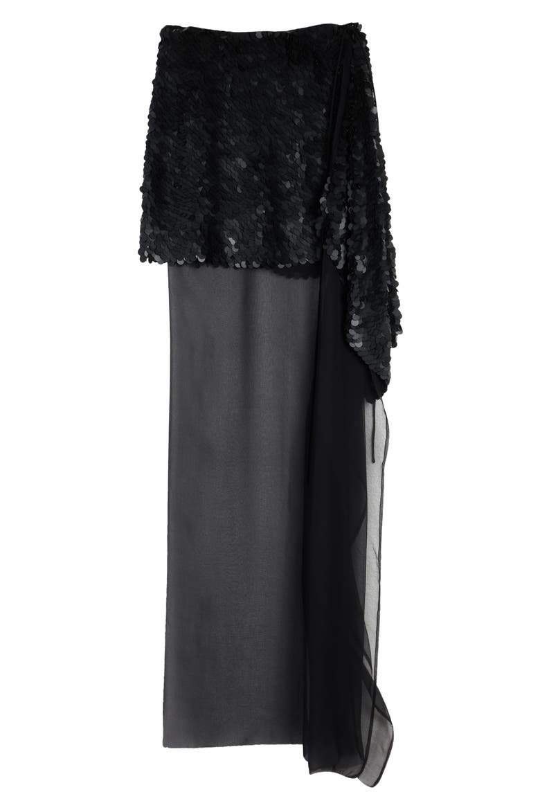 Silene Asymmetric Sheer Sequin Georgette Skirt, Alternate, color, BLACK 900