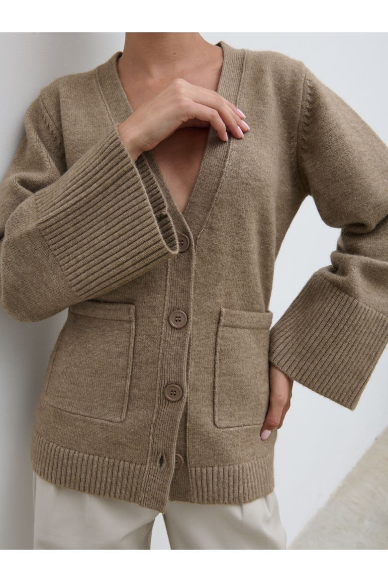 Autumn Chunky Cuff Knit Cardigan, Alternate, color, Dark Beige