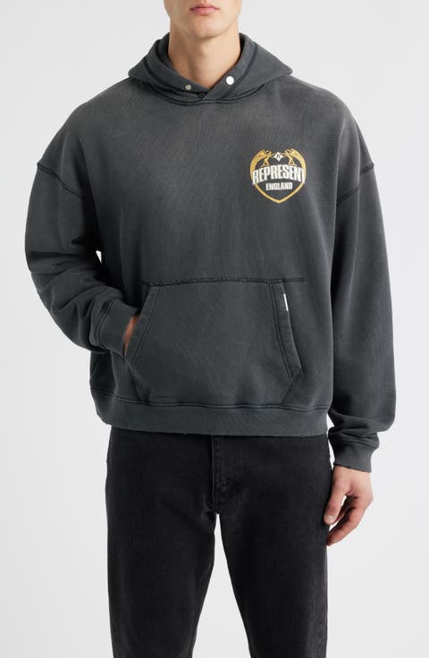 Oversize Distressed Angel Border Graphic Hoodie