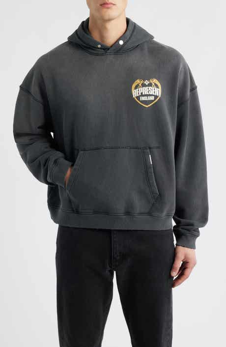 Oversize Distressed Angel Border Graphic Hoodie