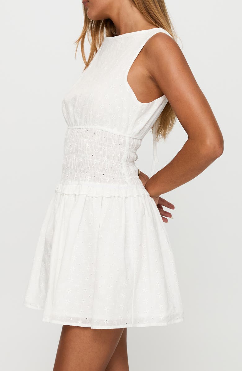 Princess Polly Yennifer Eyelet Smocked Cotton Mini Sundress, Alternate, color, White