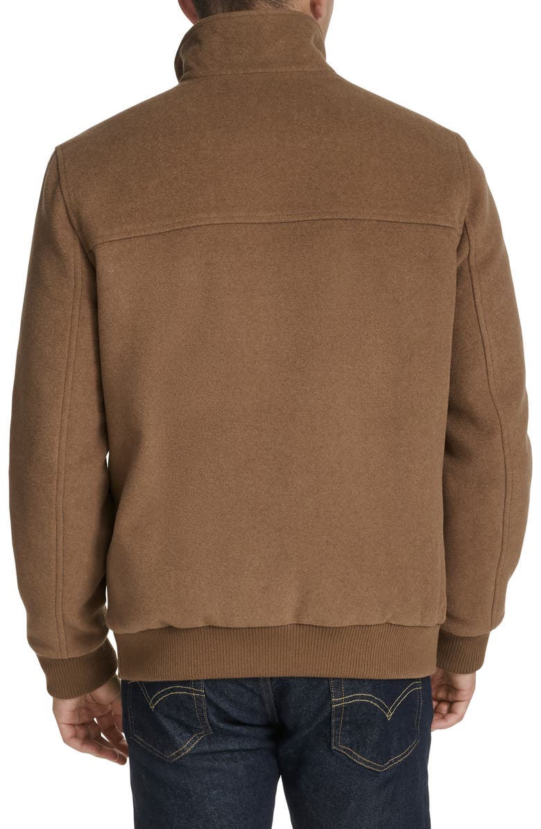 Cole Haan Signature Stand Collar Wool Blend Bomber Jacket, Alternate, color, Camel