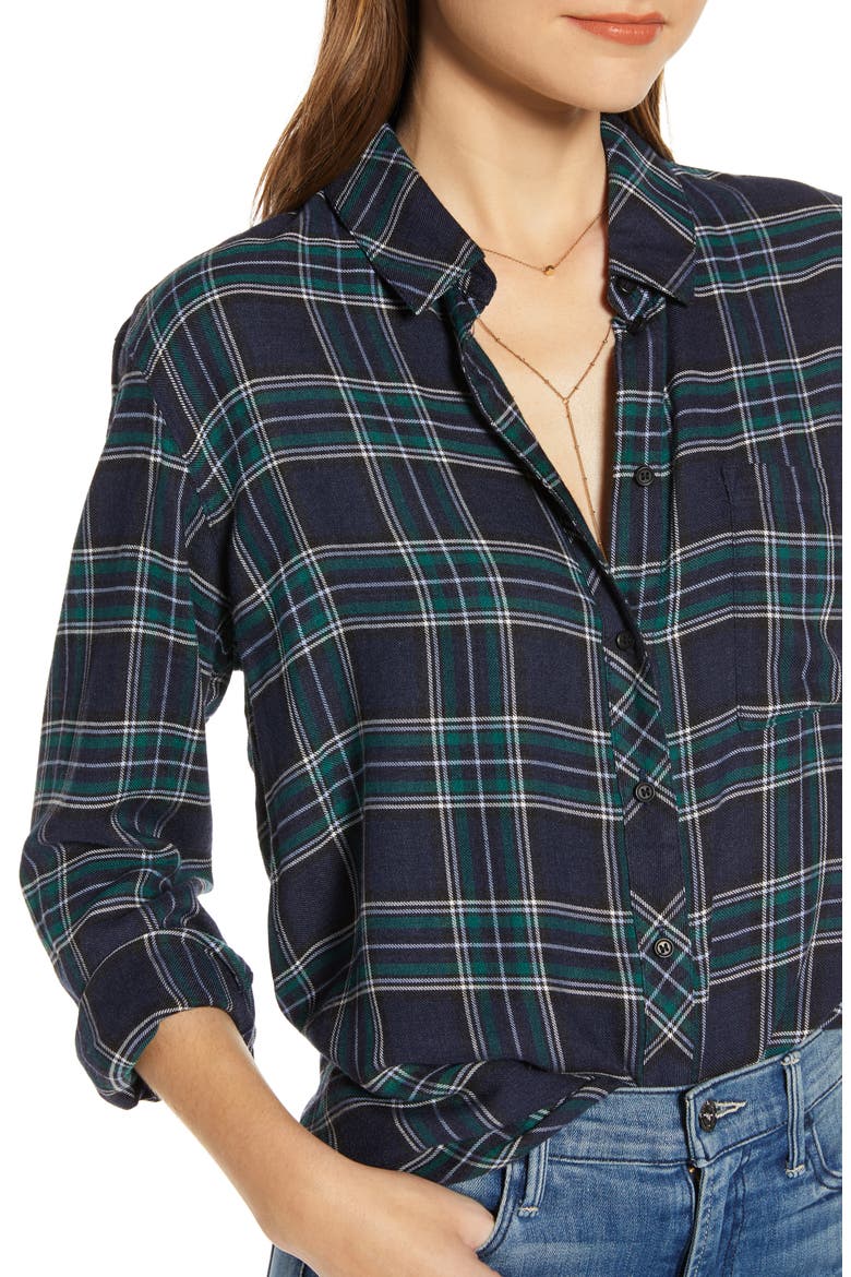 Plaid Boyfriend Shirt, Alternate, color, NAVY POP TARTAN