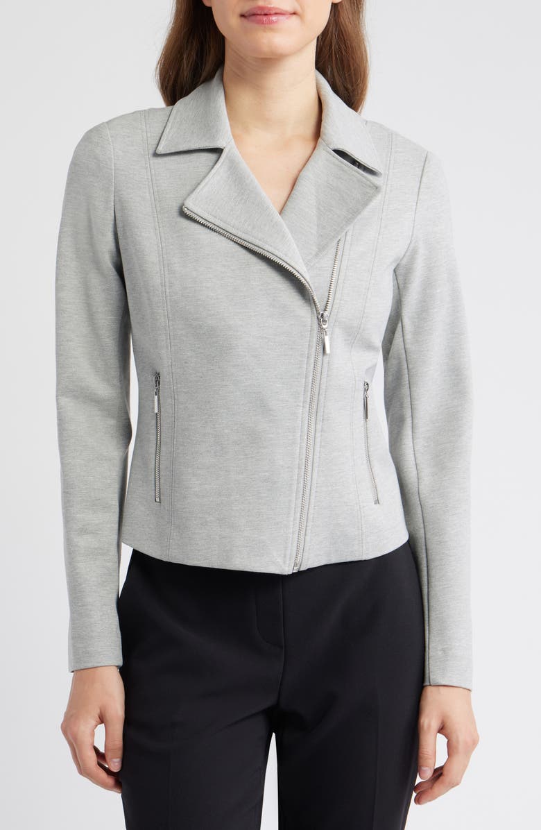 Anne Klein Moto Zip Ponte Jacket, Alternate, color, Antique Sb Crshatch