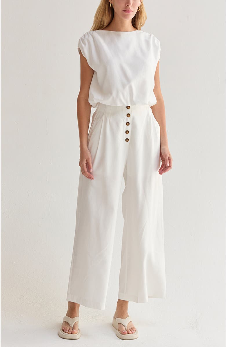 CRESCENT Cap Sleeve Bubble Hem Top, Alternate, color, Ivory