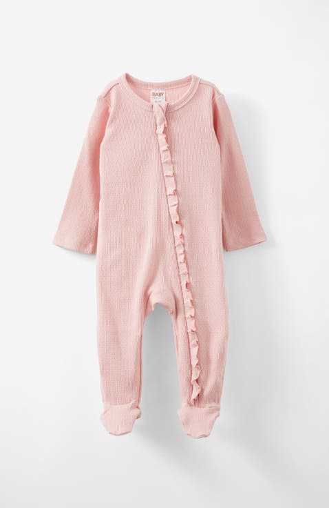 Organic Pointelle Ruffle Zip All In One