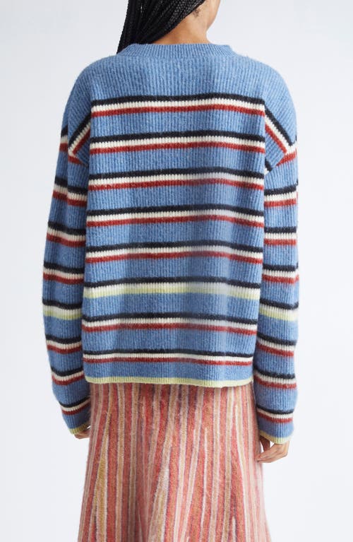 Zankov Halas Stripe Rib Merino Wool & Cashmere Crewneck Sweater In Blue