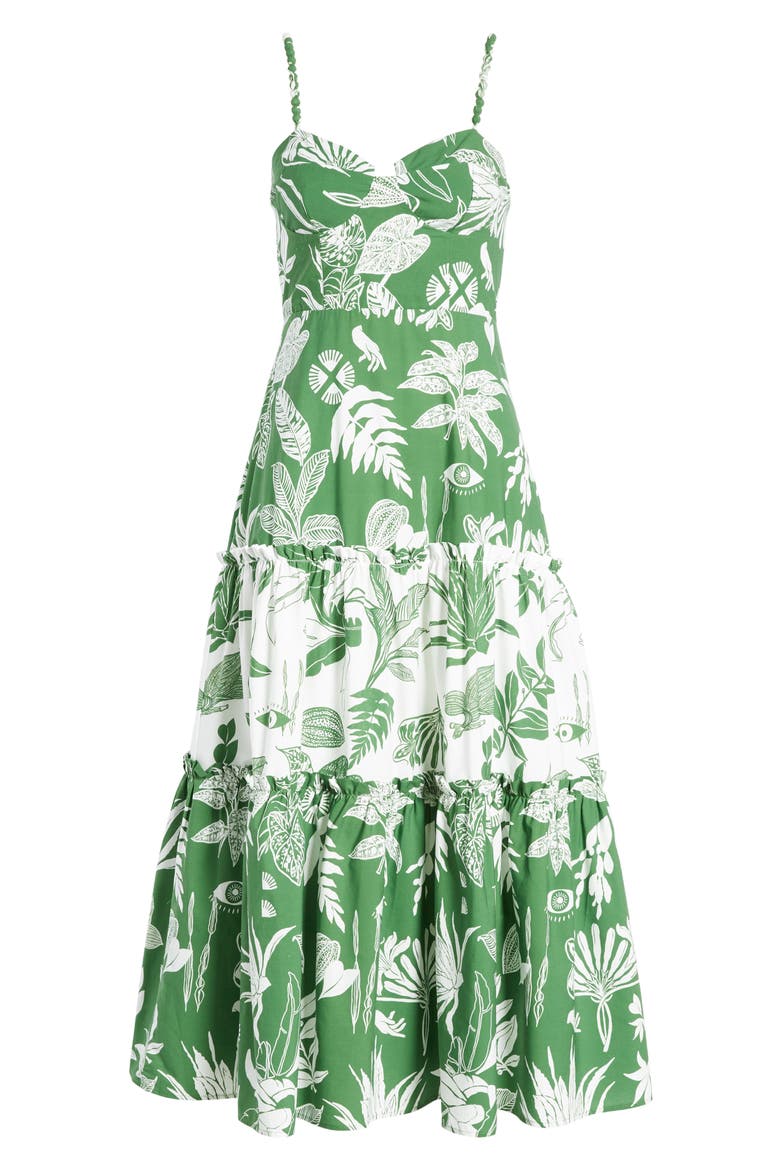 Forest Soul Sleeveless Tiered Ruffle Midi Dress, Alternate, color, FOREST SOUL OFF-WHITE/GREEN