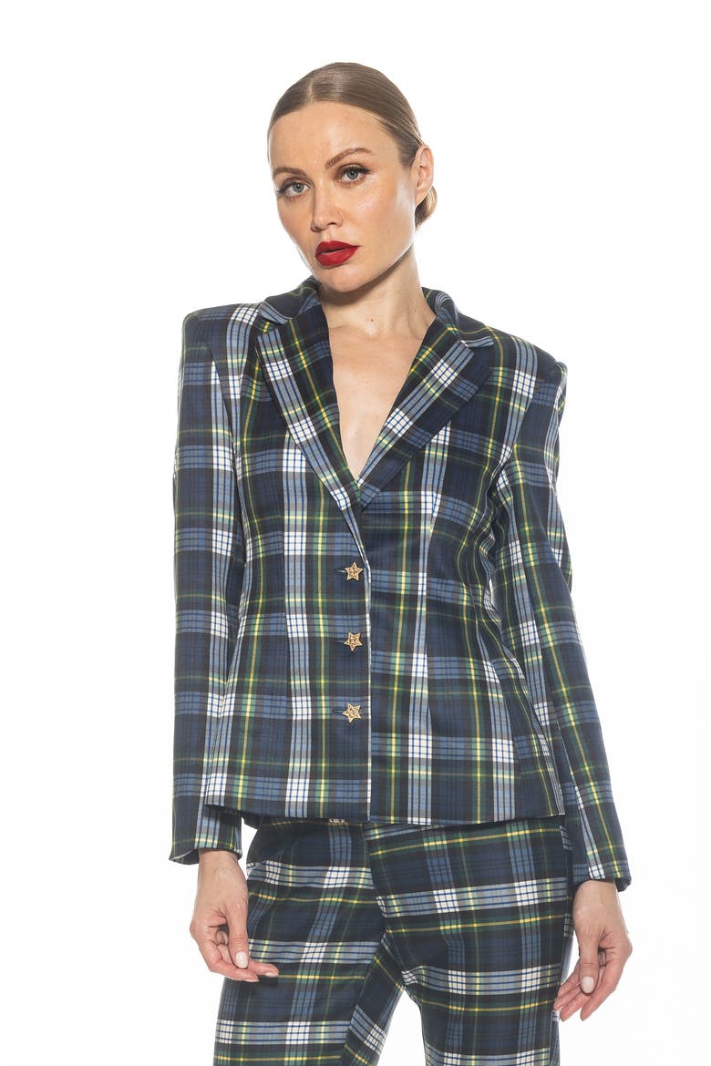 Gwen Jacket Star Button Blazer, Alternate, color, BLUE PLAID