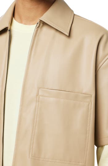 Short Sleeve Faux Leather Zip Shirt