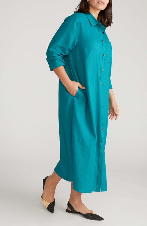 Universal Standard Odeon Long Sleeve Stretch Linen Blend Shirtdress In Green