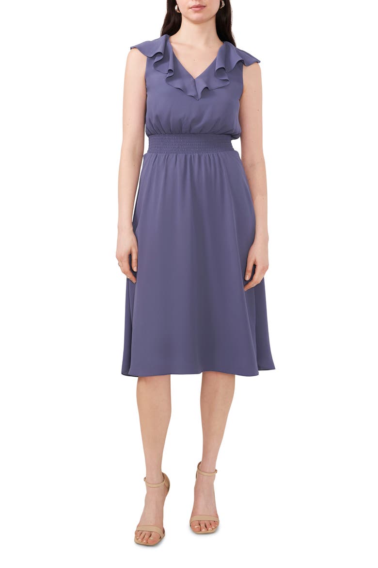 Ruffle Smocked Waist Midi Dress, Main, color, TWILIGHT INDIGO