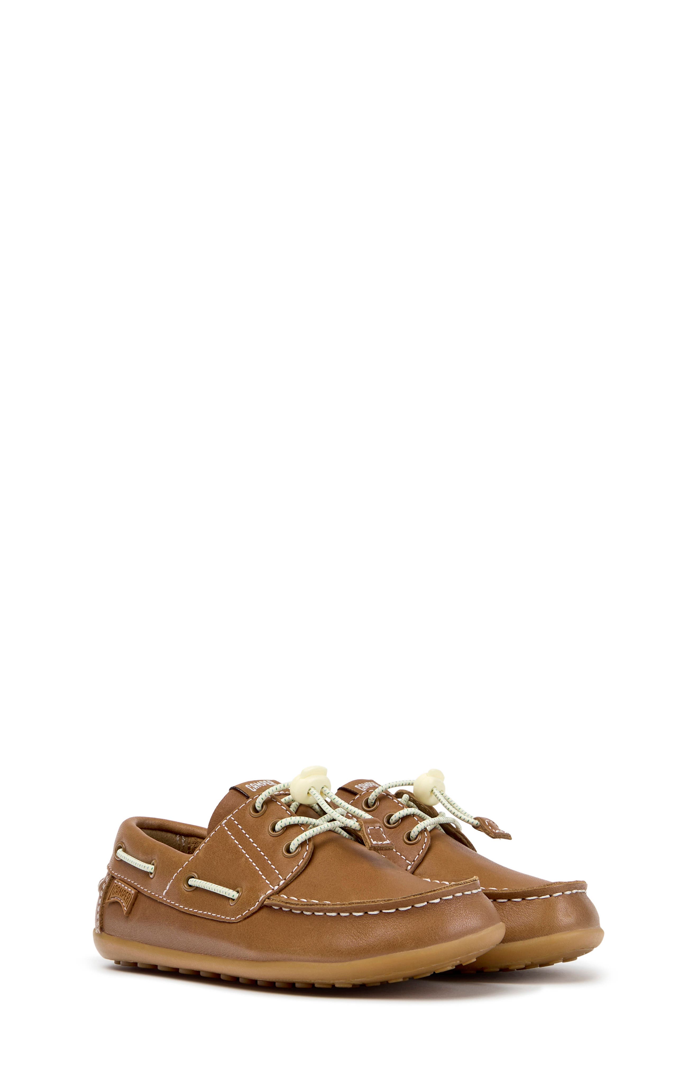 Kids' Peu Cami Leather Boat Shoe, Main, color, MEDIUM BROWN