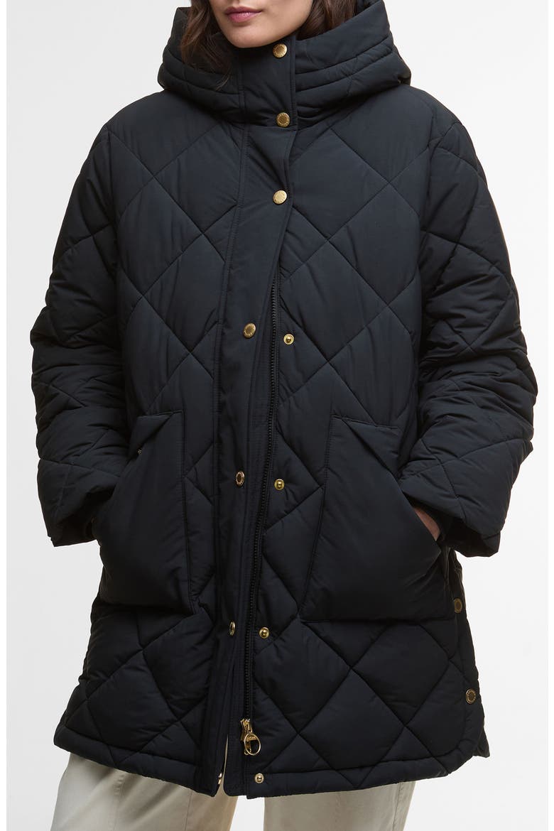 Kailyn Quilted Hooded Coat, Main, color, BLACK/ CLASSIC TARTAN