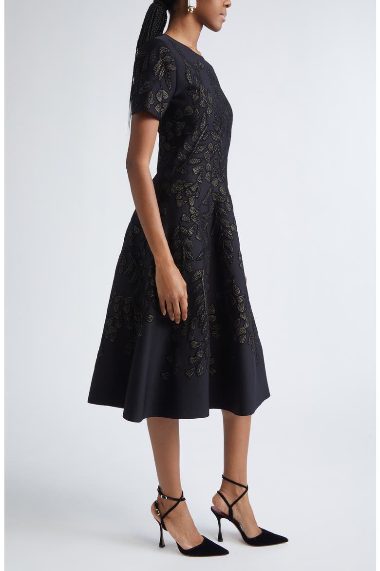 Metallic Floral Jacquard Cocktail Dress, Alternate, color, BLACK/ GOLD