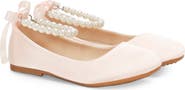 Kailee P Harper Satin Girl Flats with All Pearls Strap