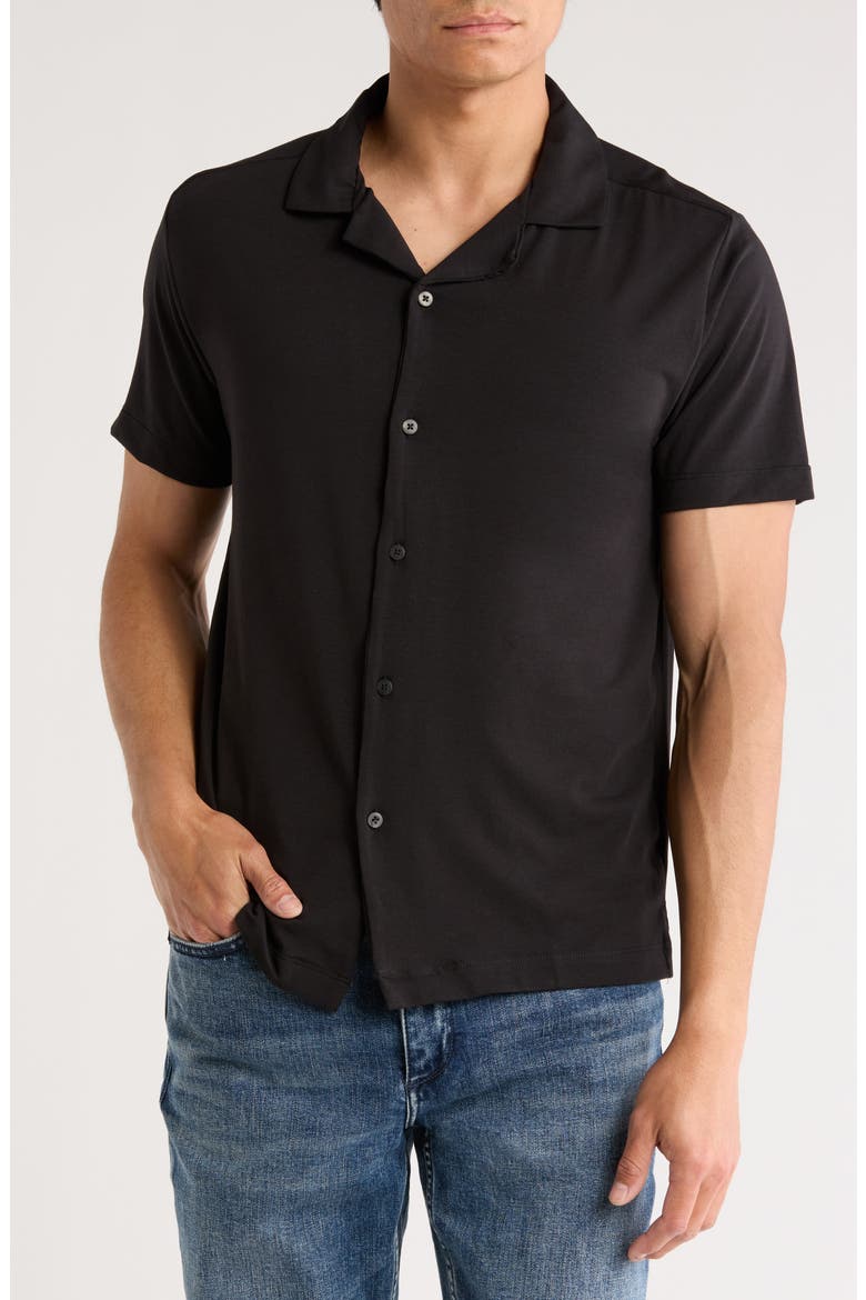 Solid Black Knit Camp Shirt, Main, color, BLACK