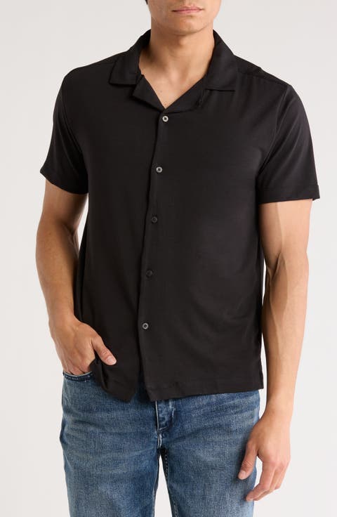 Solid Black Knit Camp Shirt