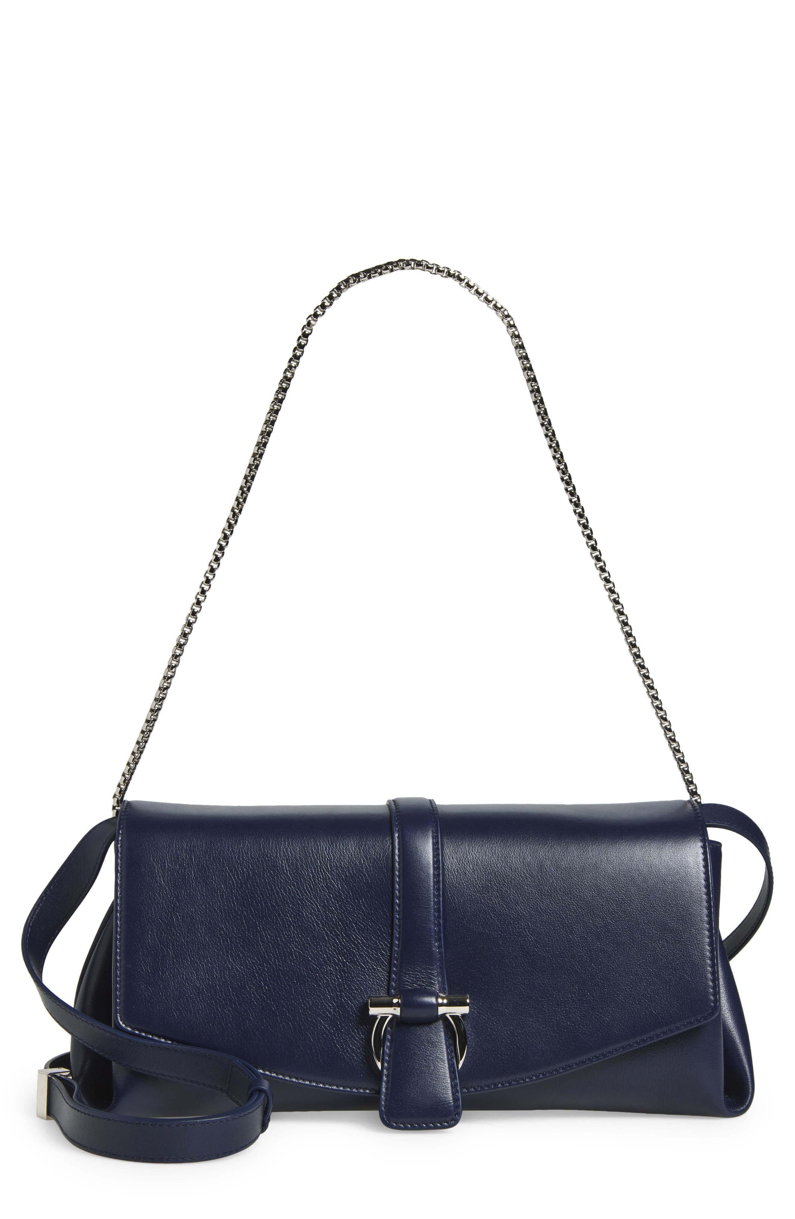 FERRAGAMO Medium Lily Leather Shoulder Bag, Main, color, New Navy Dkb