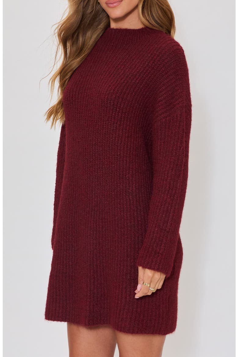 About Town Long Sleeve Rib Sweater Dress, Alternate, color, BURGUNDY