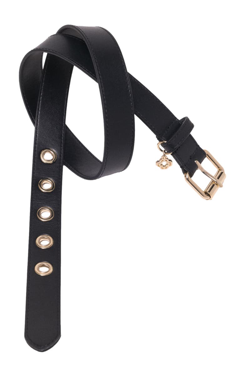 maje Leather belt with Miss M buckle, Alternate, color, Black