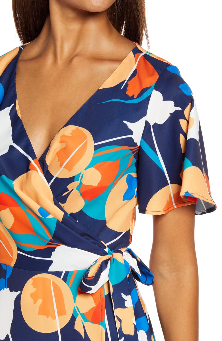 Chi Chi London Abstract Print Wrap Dress, Alternate, color, Navy