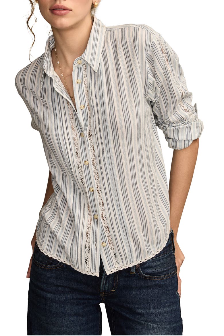 Lace Trim Shirt, Main, color, BLUE STRIPE