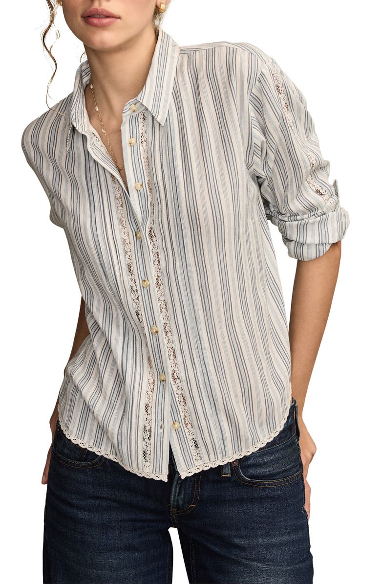 Lucky Brand Lace Trim Shirt, Main, color, Blue Stripe