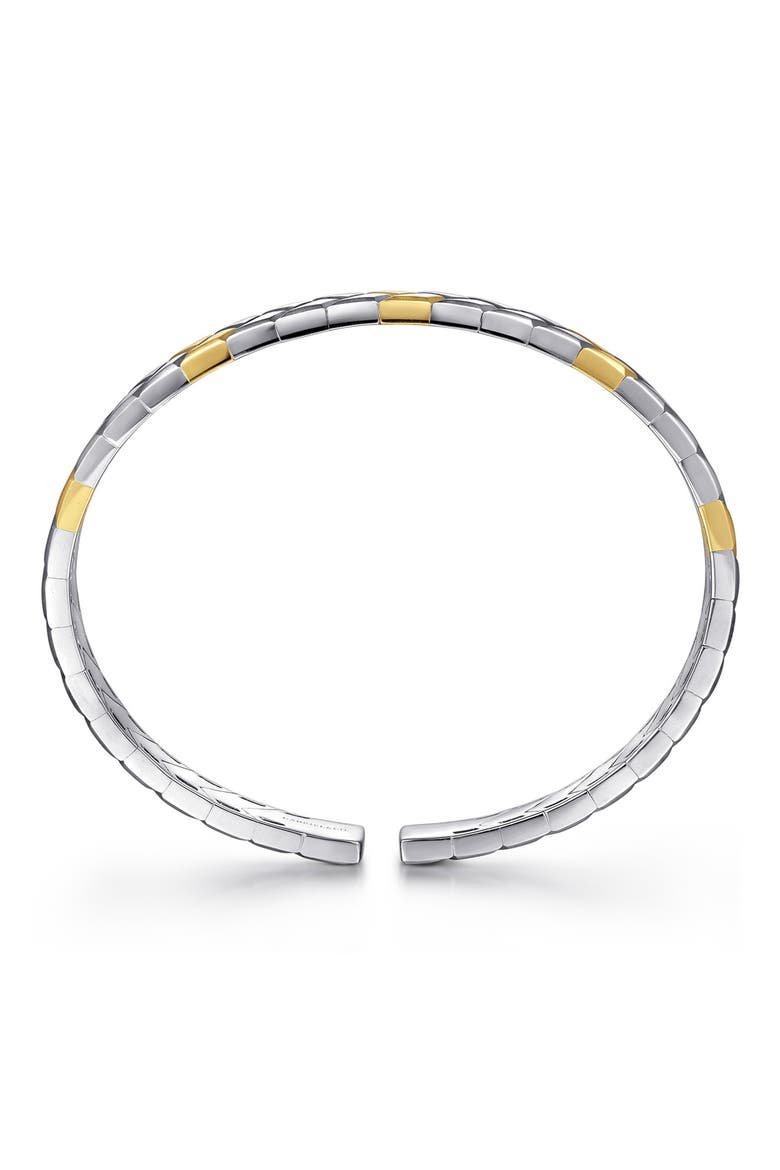 Men's Heritage Weave Herringbone 14k Gold & Sterling Silver Cuff Bracelet, Alternate, color, STERLING SILVER/ 14K YELL GOLD