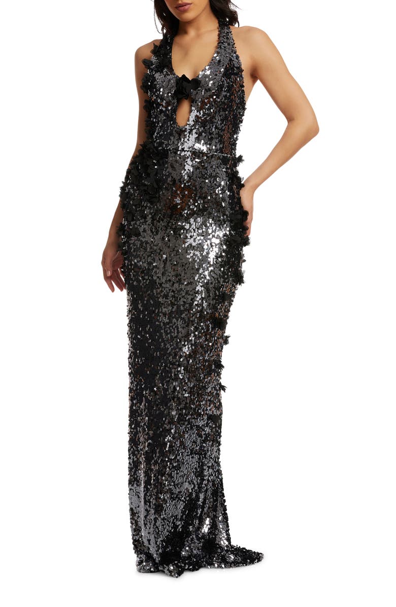 Dress the Population Priscilla Sequin Halter Gown, Main, color, 